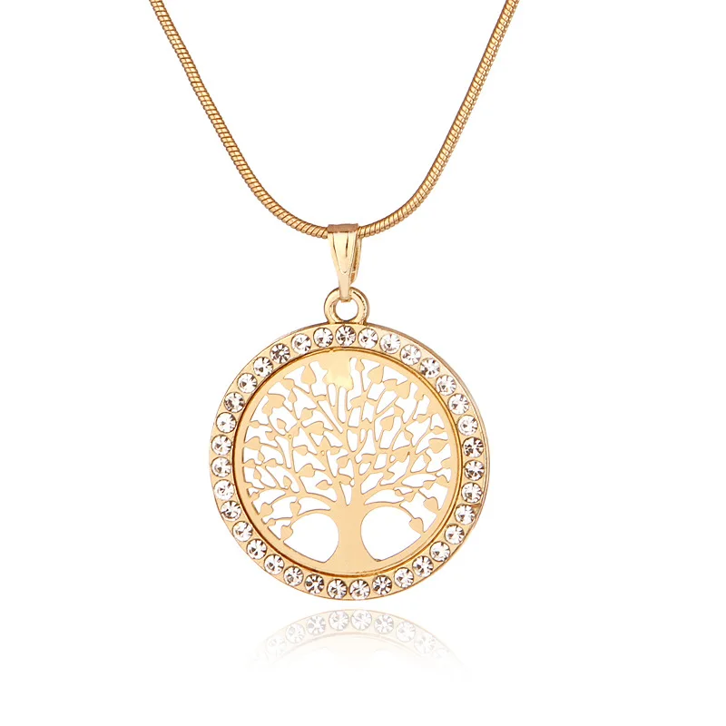 Heißer Baum des Lebens Kristall Runde Kleine Anhänger Halskette 3 Farben Bijoux Collier Elegante Frauen