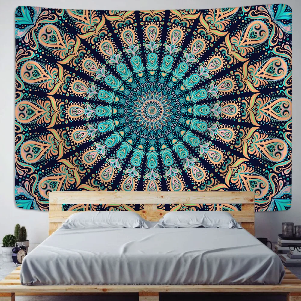 Mandala Wandteppich Wandbehang Boho Dekor Wandtuch Wandteppiche Psychedelic Hippie Nacht Mond Wandteppich