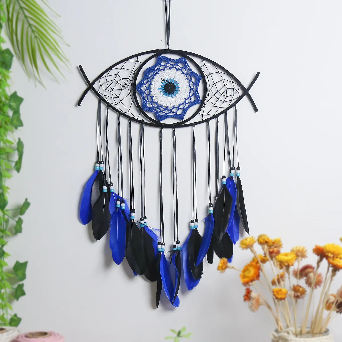 Bösen blick Traum Catcher Boho Room Decor Handmade Auge Wand Decor Blue Feather Dreamcatcher Wand Hängen Wand
