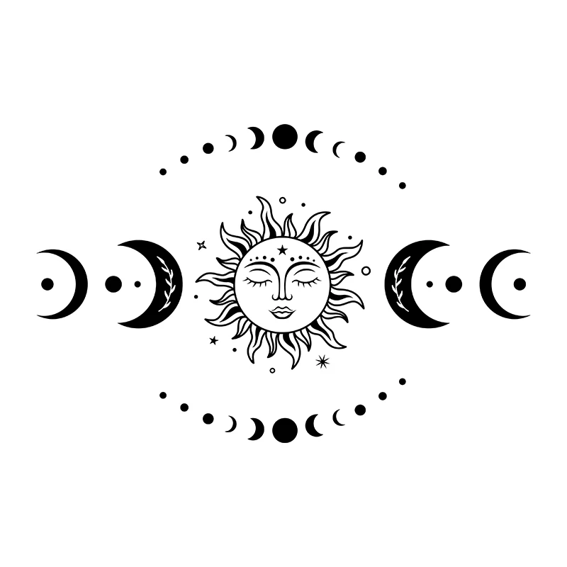 Mystische Sonne und Mond Wand Abziehbilder Magie Celestial Mond Phase Aufkleber für Schlafzimmer Wohnzimmer