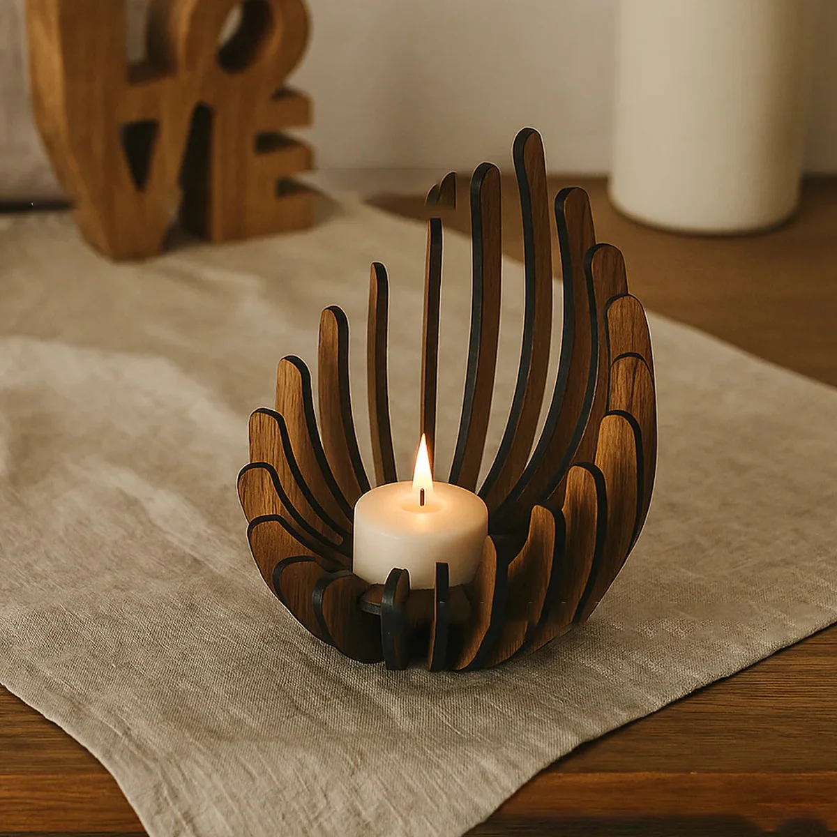 Lotus Holz-Kerzenhalter Handgefertigter Teelicht-Tischschmuck Hochzeit Weihnachten Rustikales Dekor Zubehör