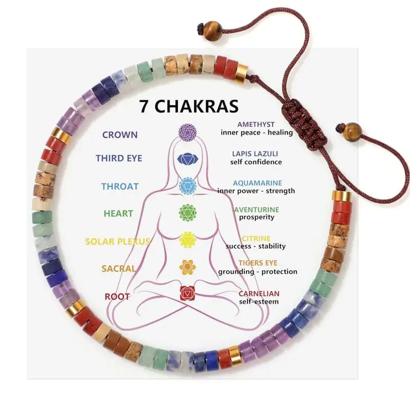 Frauen mit 7 Chakra-Farben: Rot, Orange, Gelb, Grün, Indigo, Violett, 7-Chakra-Armband aus Natursteinperlen