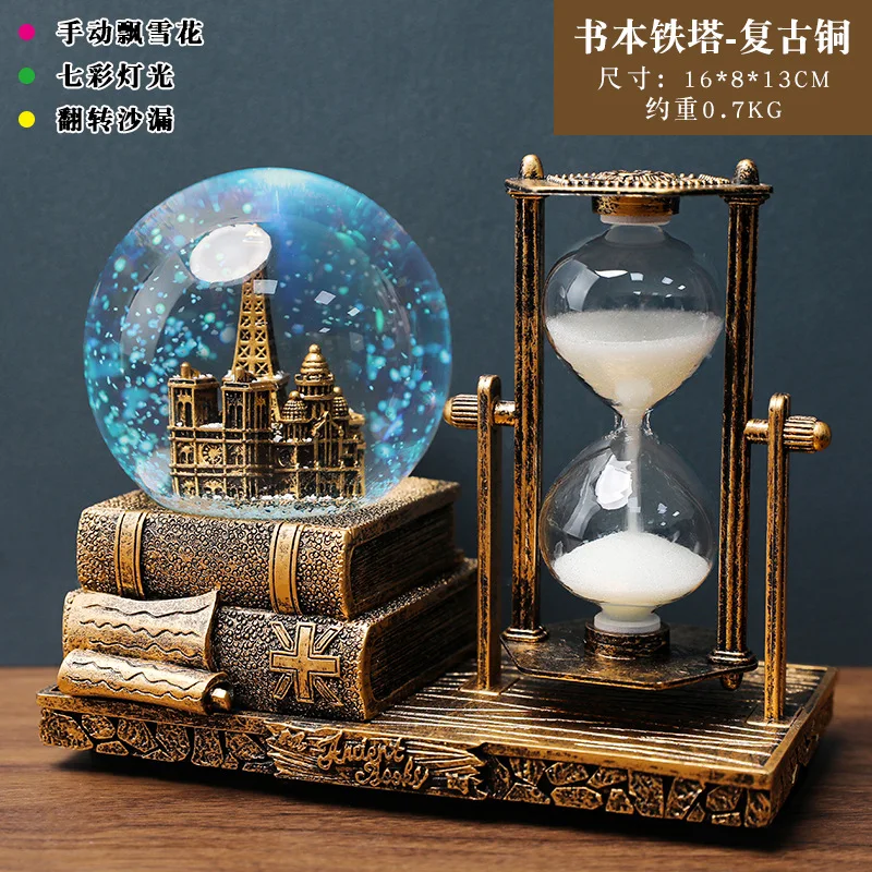 Y Vintage Turm Sanduhr Kristallkugel mit LED-Leuchten Leuchtende Tischdekoration Dekor Student Abschluss
