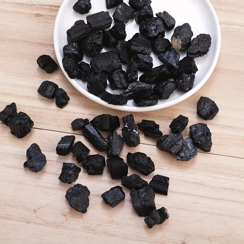 100 g/Beutel natürliche schwarze Turmalin-Steine, rohes Erz, unregelmäßige Kristalle, Mineralprobe