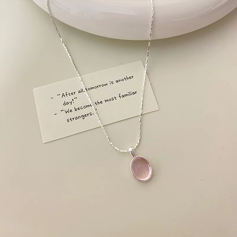925 Sterling Silber rosa Kristall Mondstein Halskette für Frauen modische und einfache ovale Anhänger