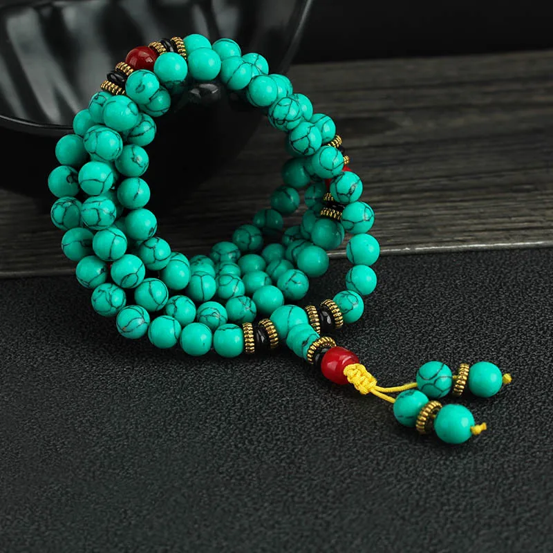 Türkis 8 mm 108 Gebetsperlen Armbänder Buddhistische Perlenketten Böhmischer Stil Männer Frauen