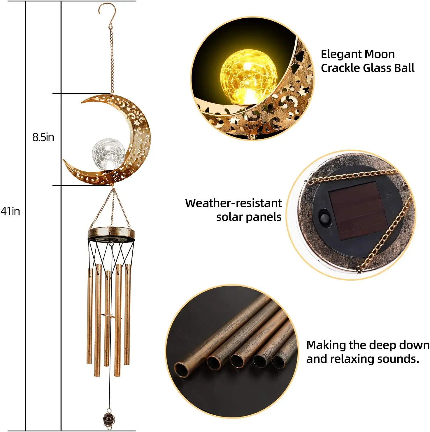 Outdoor Metall Windspiele Mond Sonne Sterne Wind Chime Solar Glowing Einzigartige Wind Glocken für Außerhalb