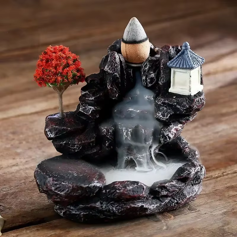Rückfluss-Räuchergefäß Bergfluss-Wasserfall Aroma-Rauch Zen-Räucherhalter Heimdekoration Lustiges Geschenk