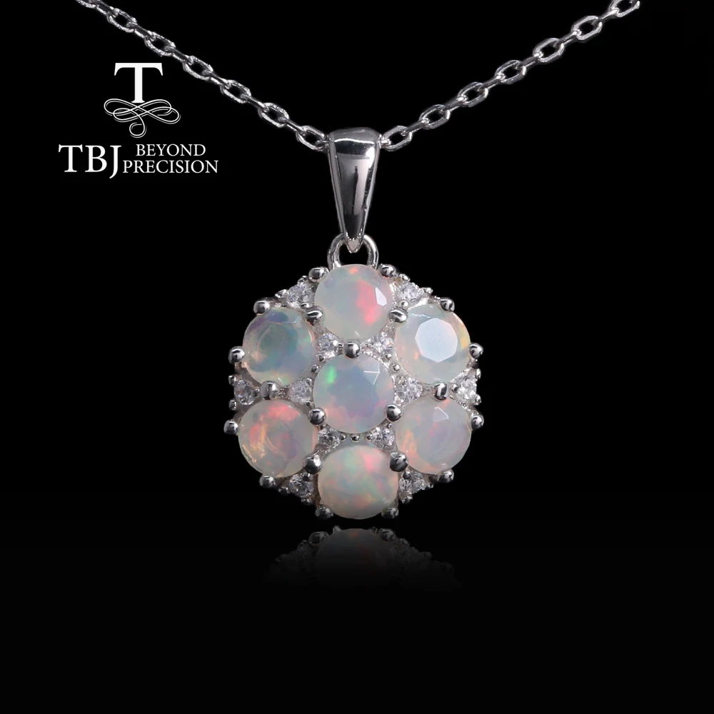 Natürliche Opal-Anhänger-Halskette aus 925er-Sterlingsilber, runde Form, echte Edelsteine, edler Schmuck