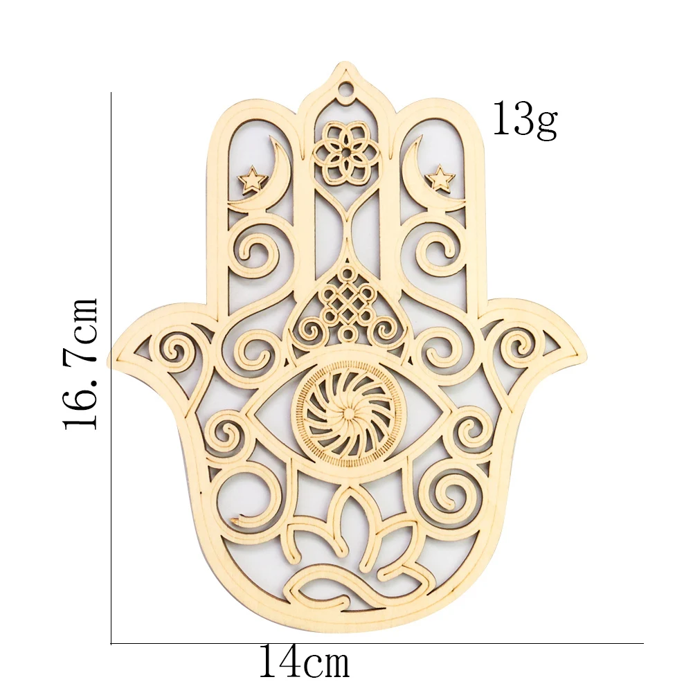 Hölzerne Hamsa-Hand Wanddekoration Böser Blick Schutzengel Fatima Hand Wanddeko Mond Stern Lotus Mandala