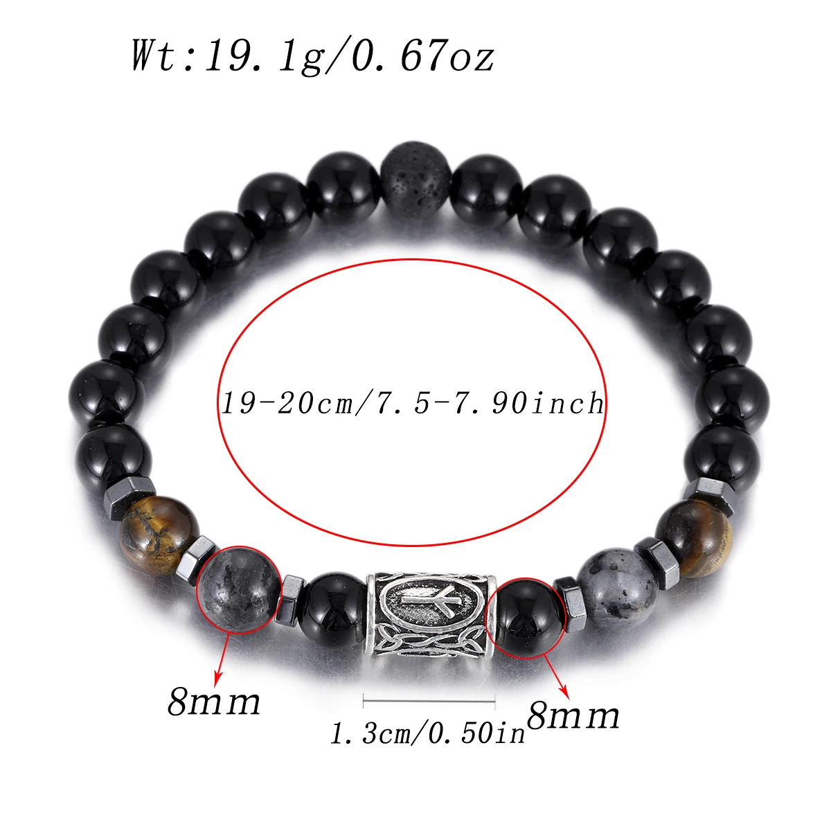 Nordische Runen-Perlen Naturstein-Armband für Männer Wikinger-Accessoires Handgefertigte Klassische