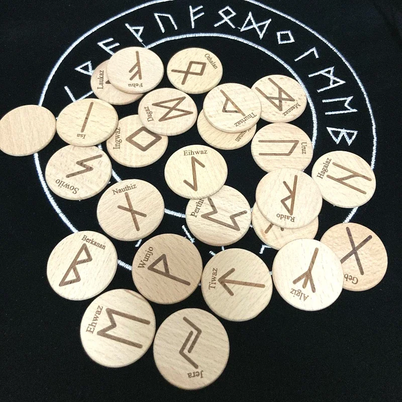 Handgemachte holz Viking runes kit symbole perlen Gypsy rune Divination zeichen wizard ritual (25 Stück)