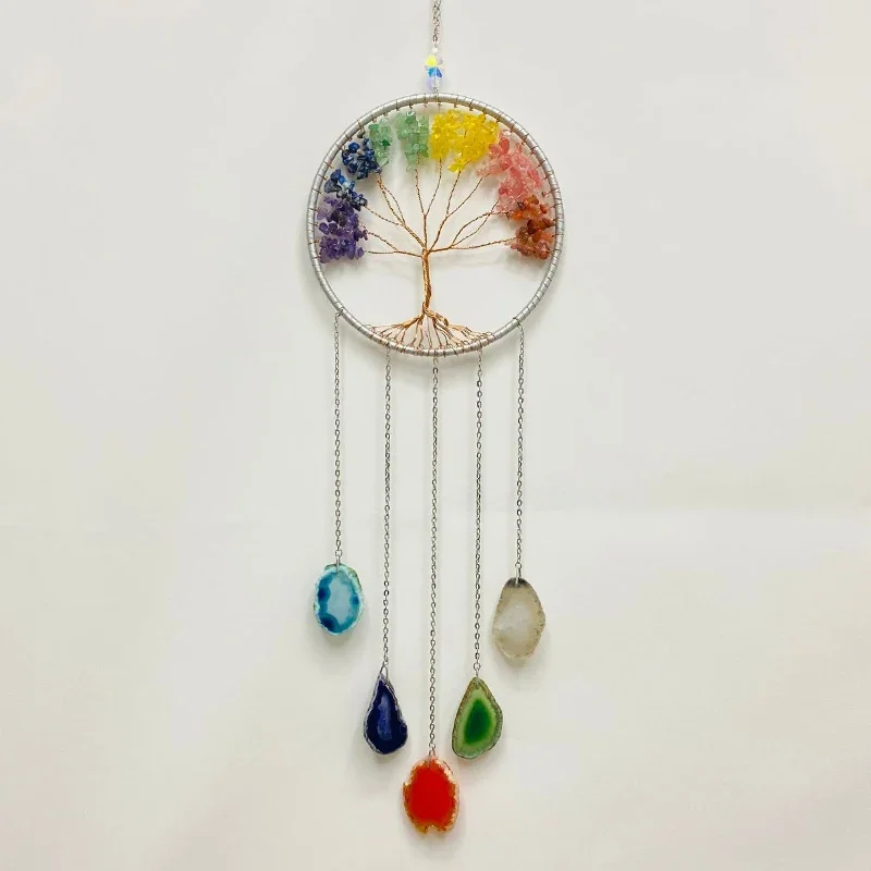 Achat Traum Catcher Natürliche 7 Chakra Farbe Edelstein Garten Wohnzimmer Dekoration Wind Chime Wand Decor