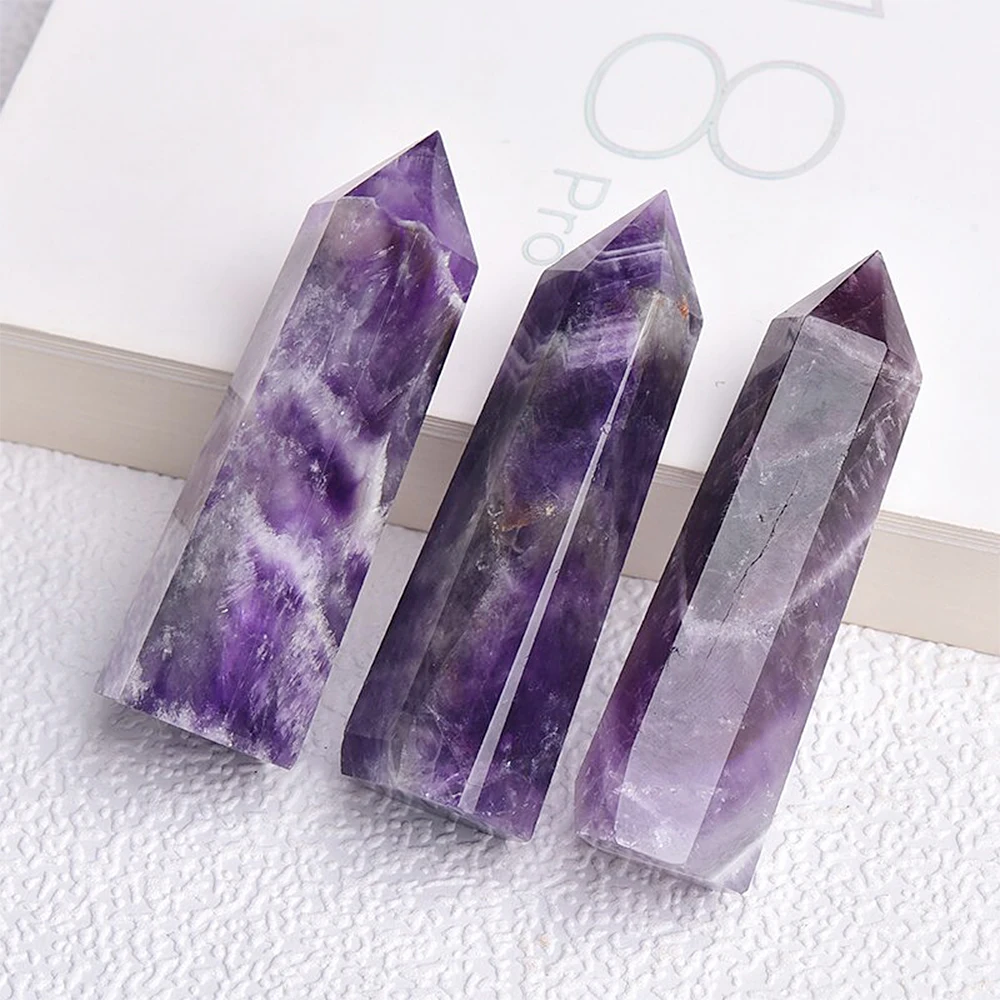 Großer Amethyst-Punktstab, Kristallstein, Kunsthandwerk, Amethyst, sechseckige Säule, Raumdekoration, Reiki