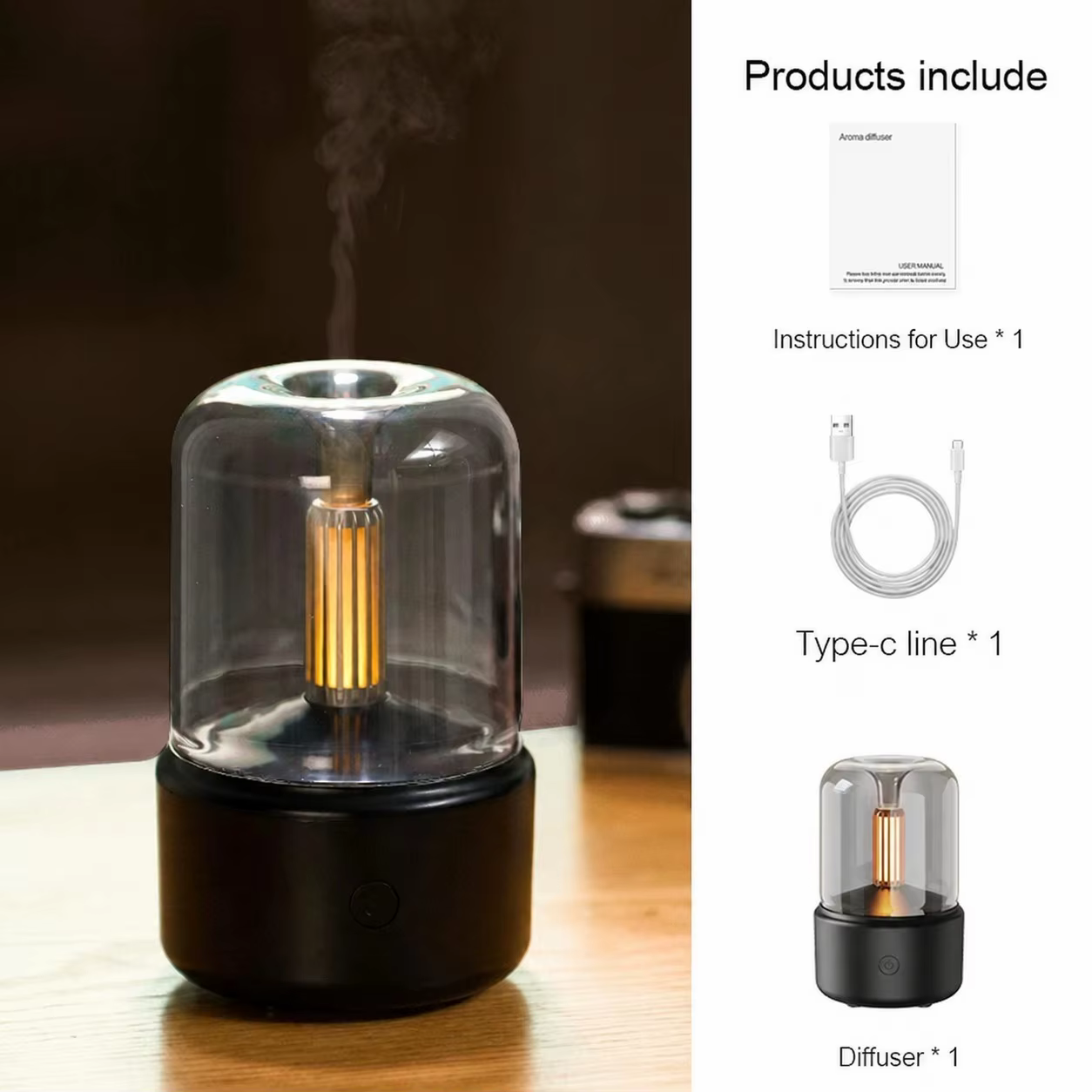 Kerzenlicht-Aroma-Diffusor 120ml Ultraschall-Aromaöl-Luftbefeuchter, Warmes Nachtlicht 8-12H