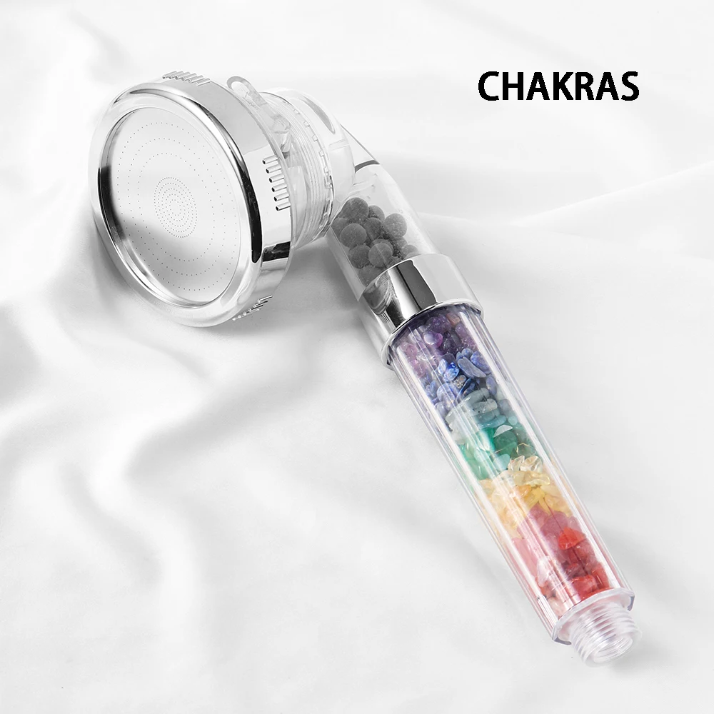 Natürliche Kristall Sieben Chakra Kiese Dusche Kopf Amethyst Edelstein Wasser Saving Negative Lon Filter Bad