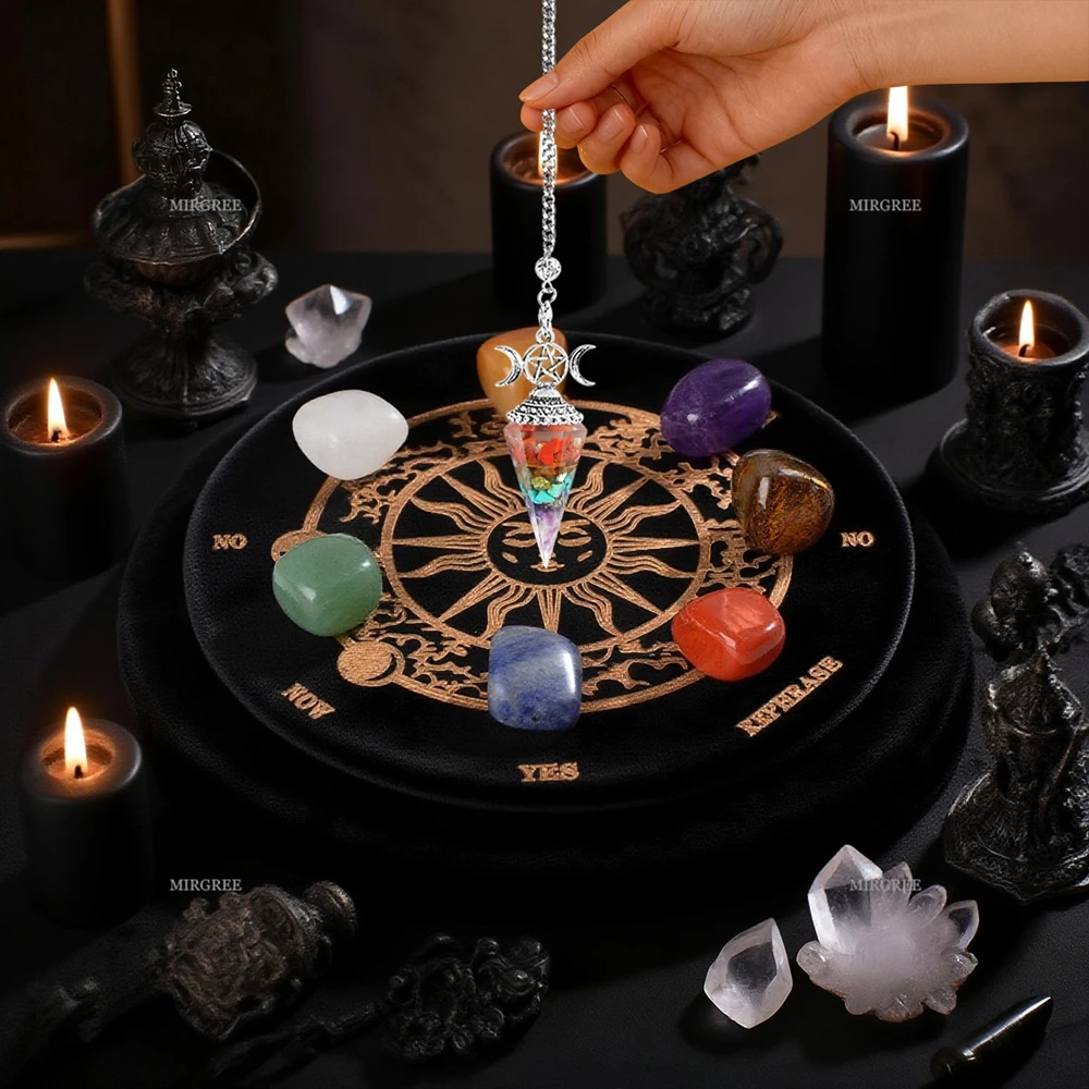 Pendel-Set aus Amethyst und Kristall mit Wahrsagetafel - perfekt für Meditation und Wahrsagerei