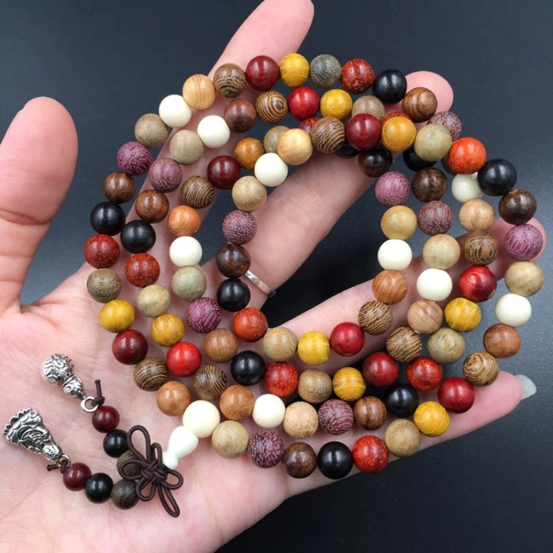 108*6mm/8mm Sandelholz Tibetische Buddhistische Gebetsperlen Yoga Buddha Mala Rosenkranz Holz-Charm-Armband