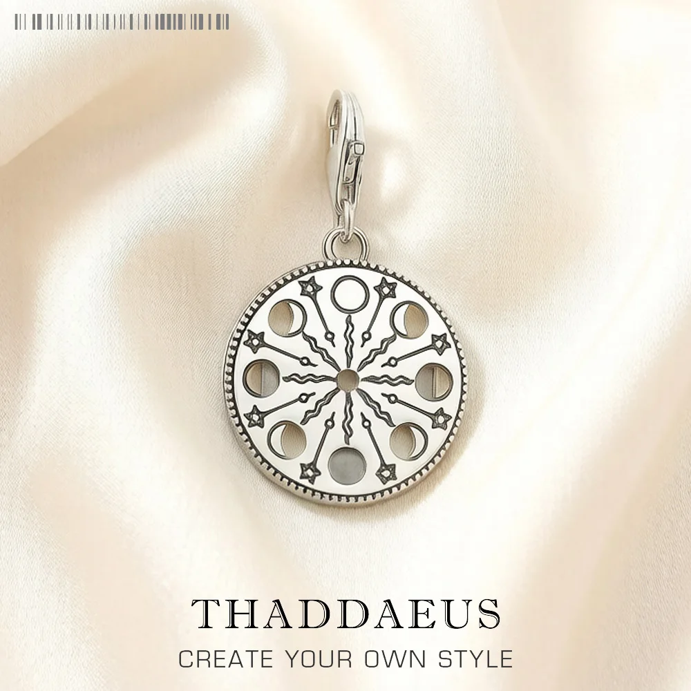 Mondphasen-Anhänger aus 925er-Sterlingsilber, baumelnder Charm für Damen und Herren, Vintage-Edelschmuck