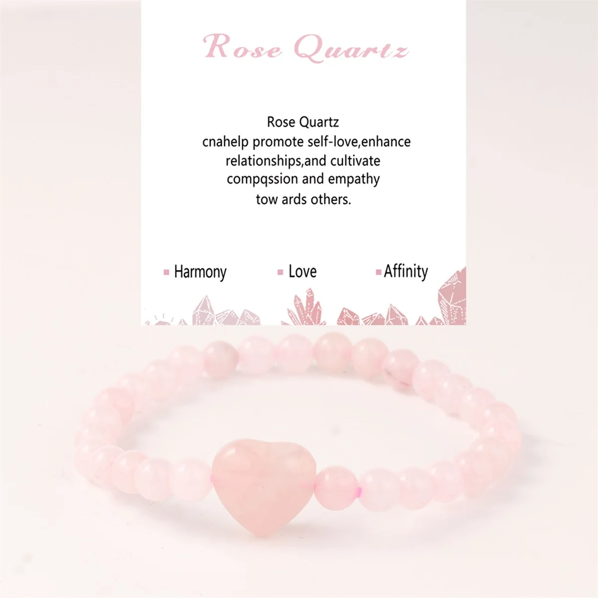 Rosenquarz-Armbänder für Frauen Liebesherz-Kristall Naturstein-Perlenarmband Valentinstag-Geschenke
