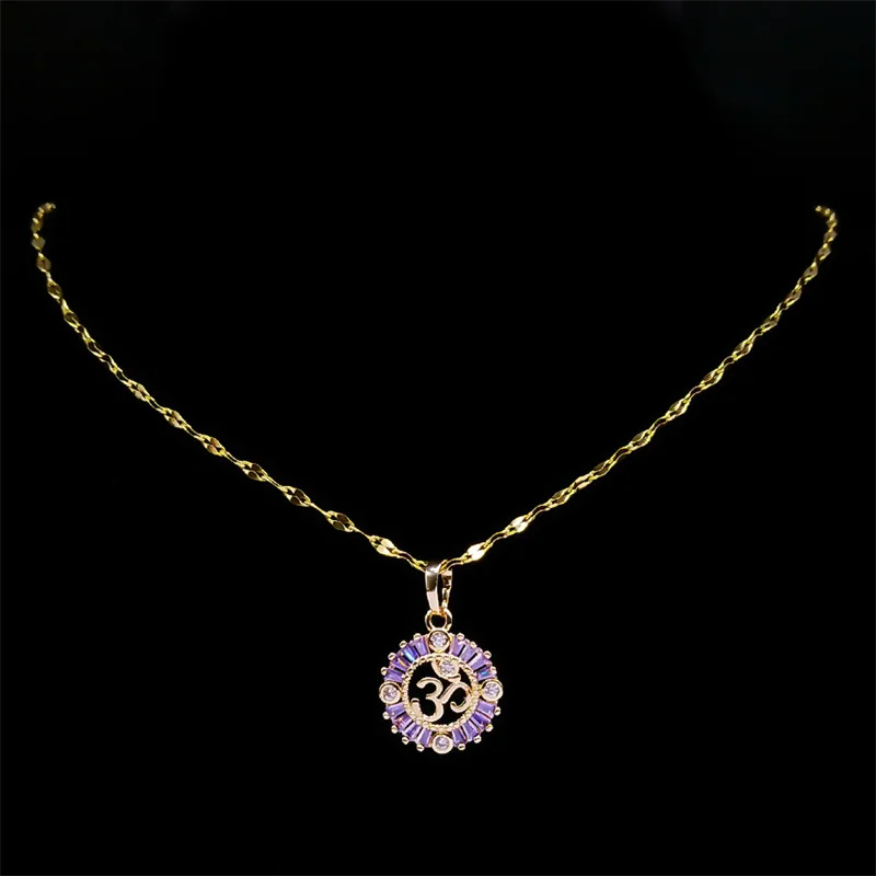 Ästhetische Chakra OM Reiki Symbol Anhänger Halskette für Frauen Männer Edelstahl Gold Farbe Buddhismus Lotus