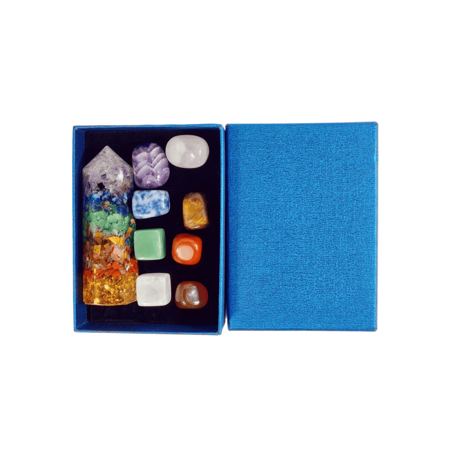 Set mit 7 Chakra-Punkten, Tigeraugen-Steinperlen, Amethyst-Kristallsäulen, Yoga-Magnetfeld (9 Stück)