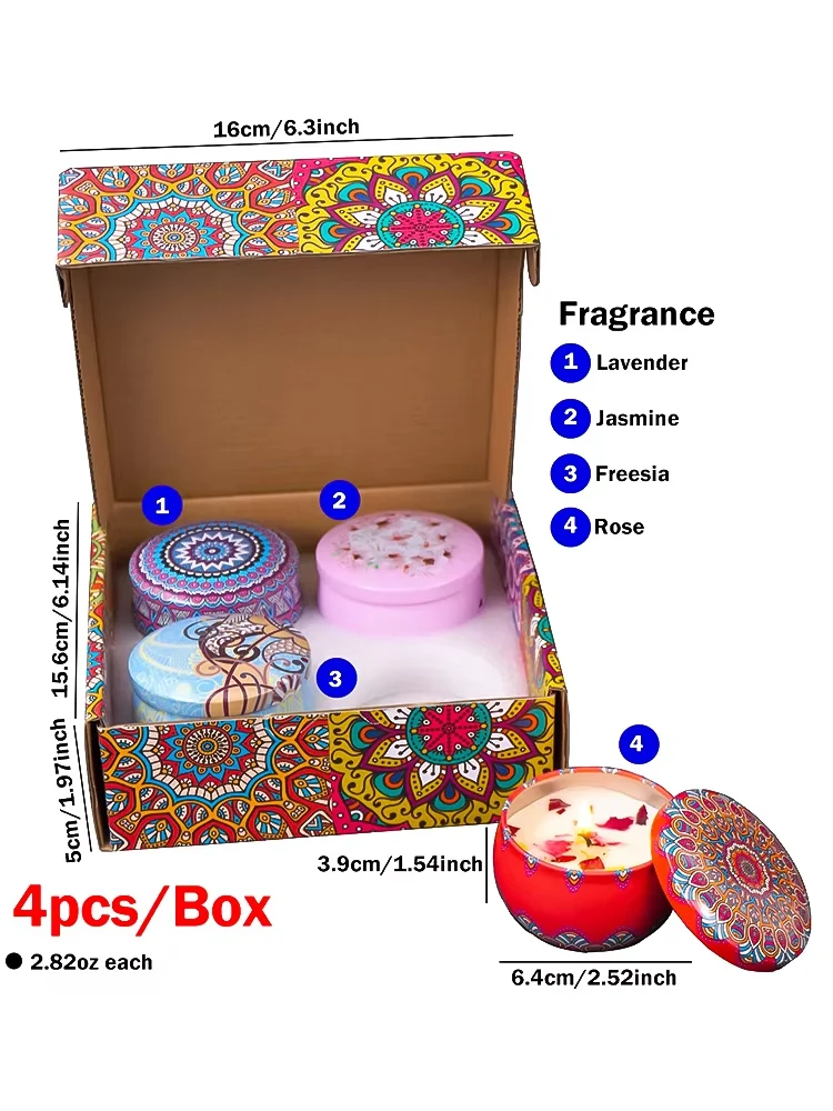 Duft Kerze Box Vintage Blume Rose Lavendel Kerze Gläser Soja Wachs Duft Kerzen Hochzeit Geburtstag (4 Stück)