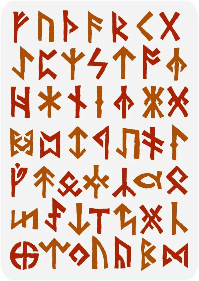 Viking Runes Painting Stencil 8.3x11.7inch Reusable Ancient Alphabet Stencil Viking Theme Runes Pattern Craft