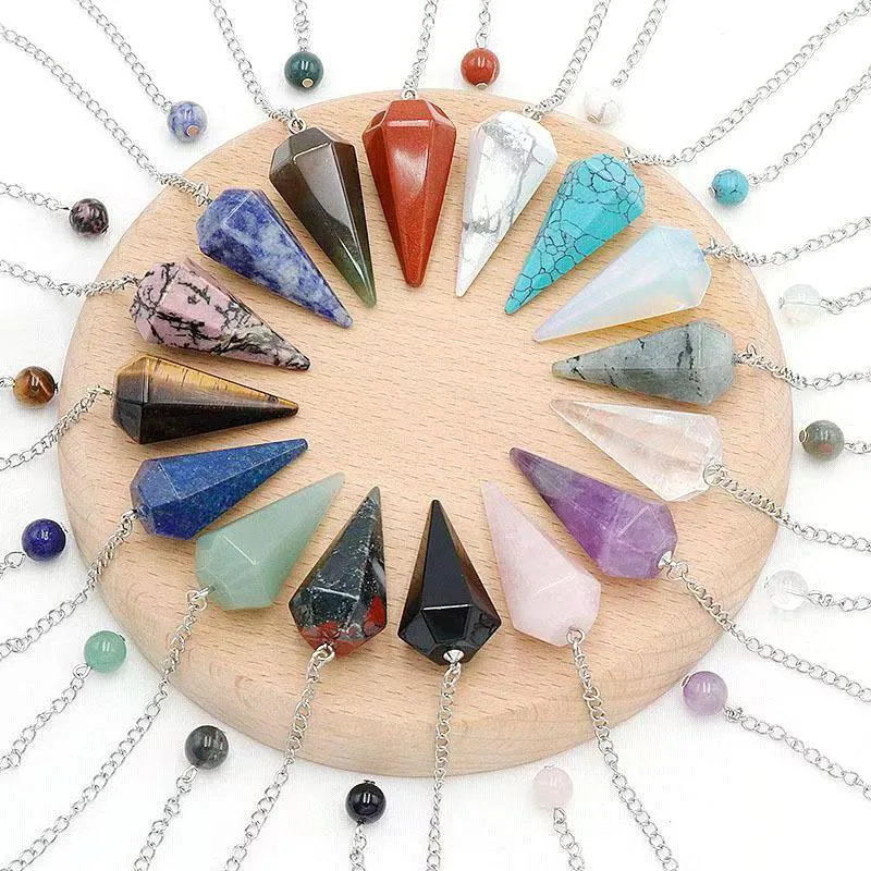 Natürliches Kristallpendel, Wahrsagerei, Wünschelfen, Reiki-Stein, Chakra-Quarz, Pendel, sechseckige, spitze