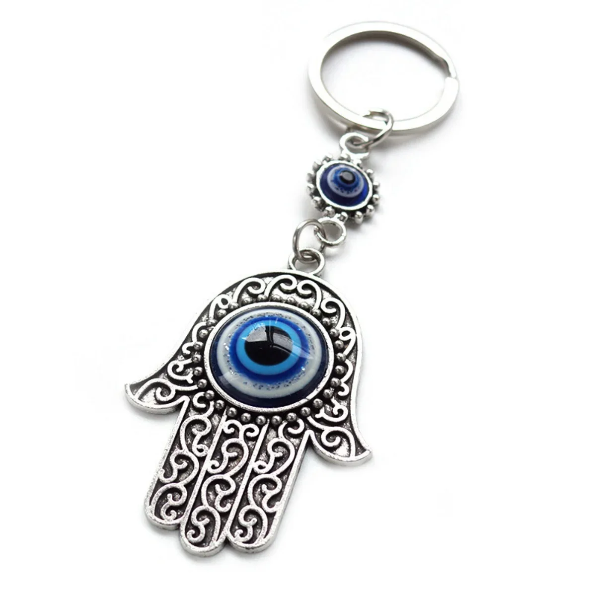 Hamsa-Hand Schlüsselanhänger mit Böser-Blick-Charm, Vintage Schutzamulett, Schlüsselring, Glücksanhänger