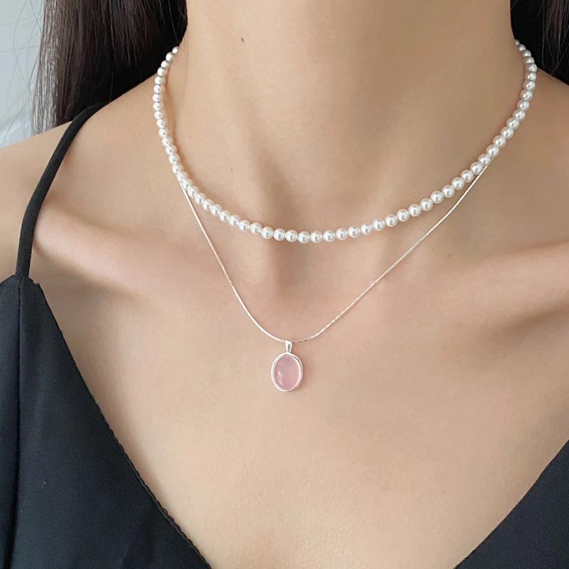 925 Sterling Silber rosa Kristall Mondstein Halskette für Frauen – Bild 2