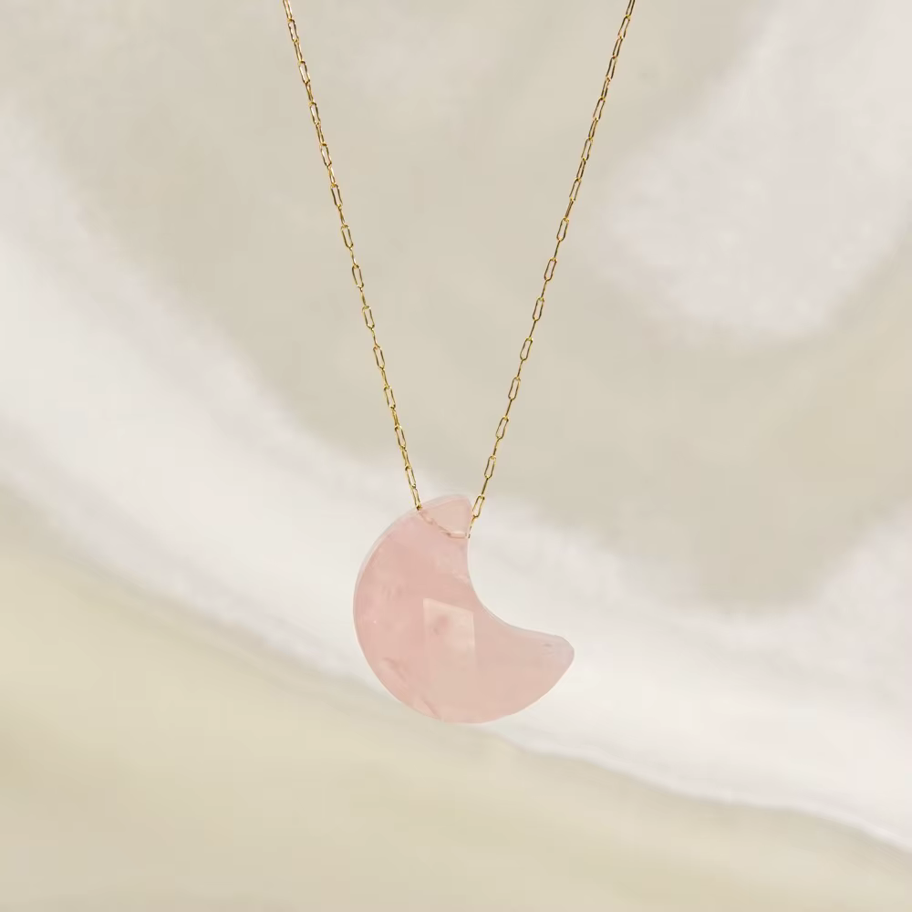 Kleine Mond-Halskette mit natürlichem Kristallstein-Anhänger für Frauen und Mädchen, Halbmond-Pendel, Citrin