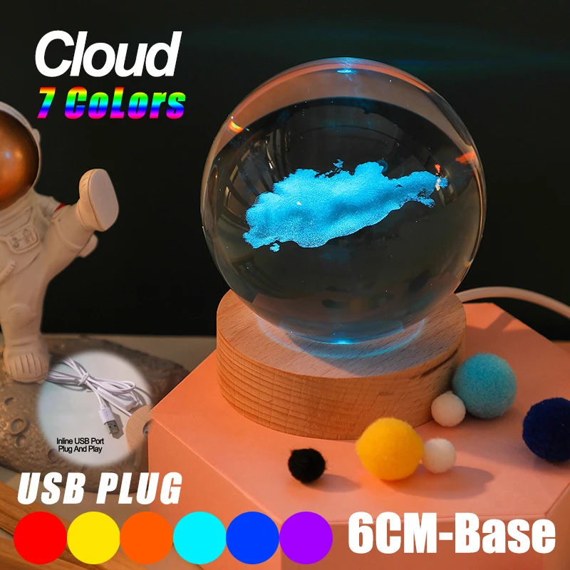 USB-LED-Nachtlicht, Galaxy Crystal Ball-Lampe, 3D-Planeten-Mondlampe, Heimdekoration