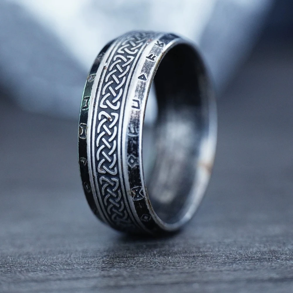 Farsighted Star Edelstahl Viking Runen Ring für Männer und Frauen Vintage Nordischer Keltischer Knoten Ringe