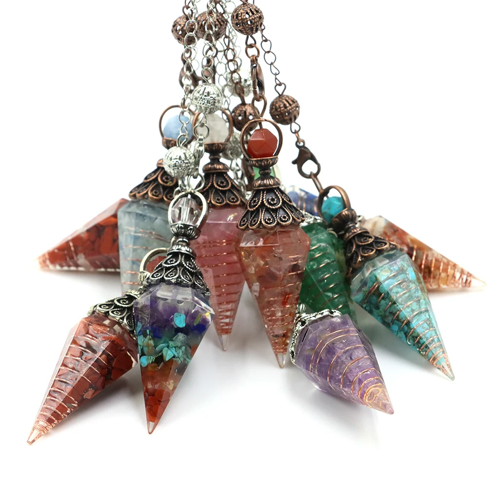 Naturstein Kristall Pendel Halsketten Sechseck Kegel Schotter Amethyst Chakra Balance Zubehör für Hexerei