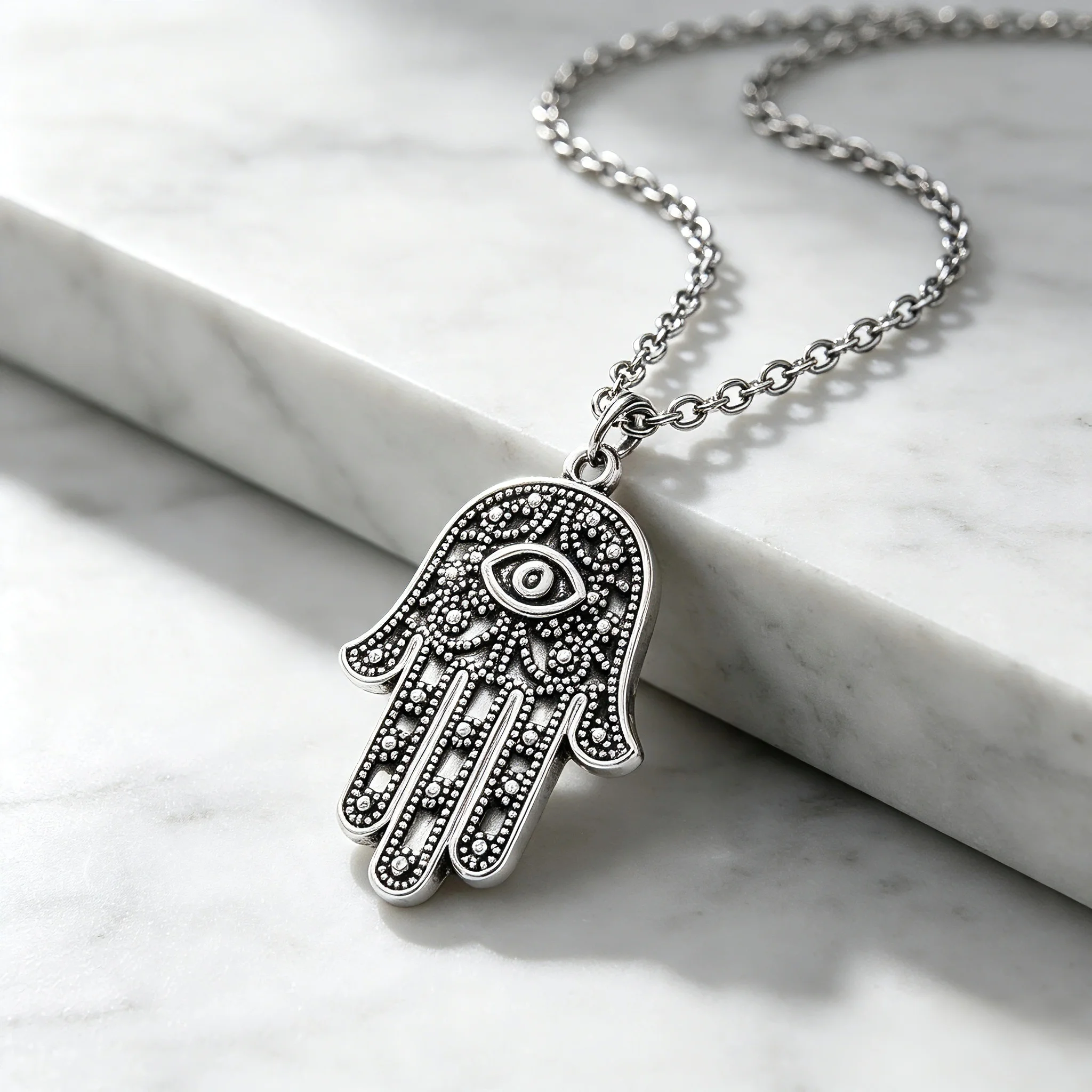 Vintage Hamsa Hand der Fatima Anhänger Halskette Retro Böses Auge Amulett Böhmischer Glücks- und Schutzschmuck