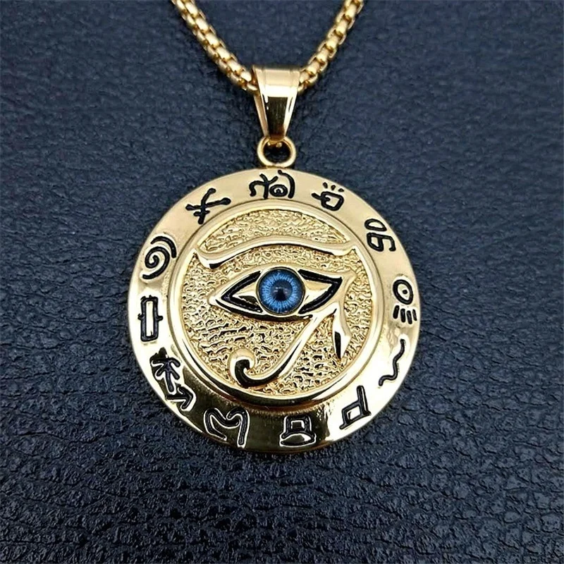 Auge von Horus Muslimischen Rune Muster Runde Anhänger Halskette männer Halskette Schiebe Anhänger Metall