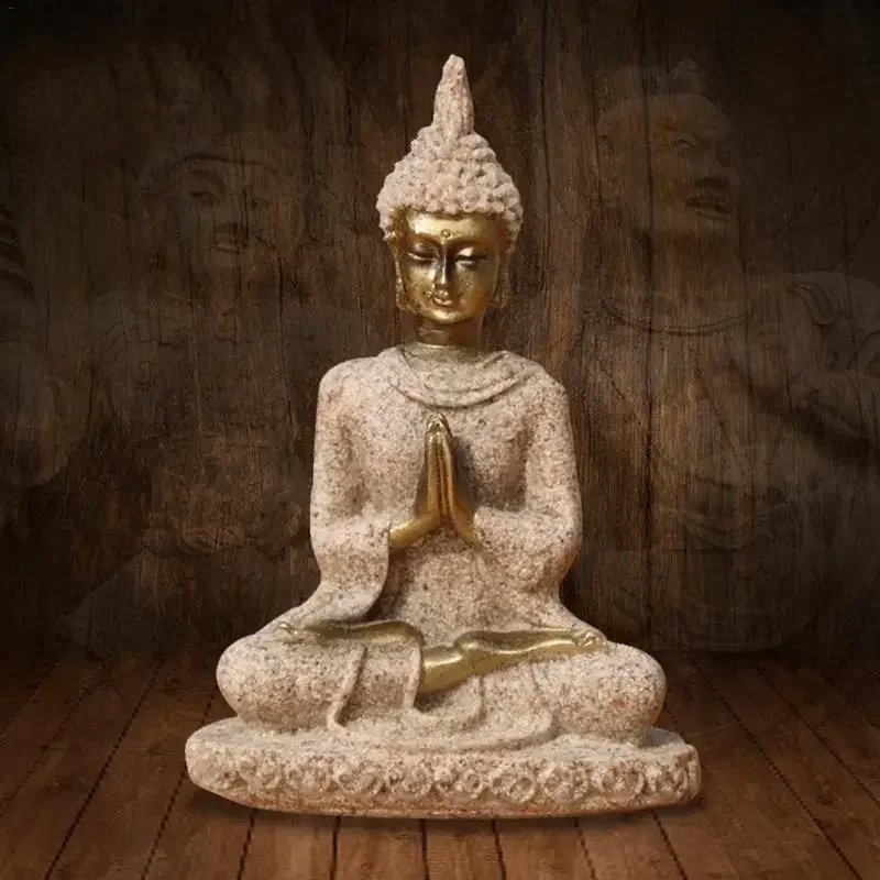 Sandstein-Buddha-Statue, sitzende Meditation, Buddha-Skulptur, handgefertigte Figur, Miniatur-Ornament