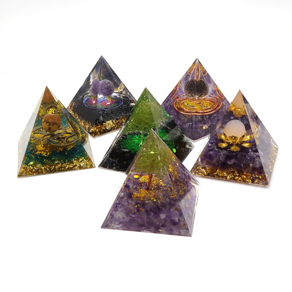 5cm Energie pyramide Orgonit Heil kristalle Reiki Chakra Multi plikator Meditation Harz Stein Glück sammeln