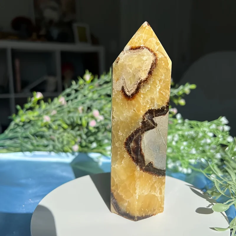 Einzigartiger Septarian Stone Crystal Point Tower - sechseckiger Obelisk im böhmischen Stil für Heimwerker