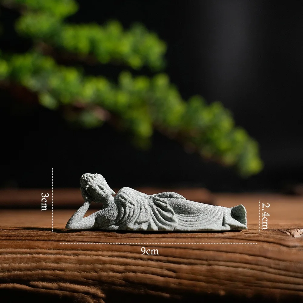 Buddha Liegende meditierende Schnitzstatue Feng Shui Sammlerstücke Figur für Hausgarten Bonsai Aquarium