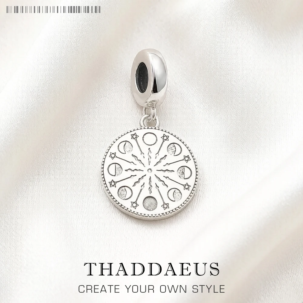 Mondphasen-Anhänger aus 925er-Sterlingsilber, baumelnder Charm für Damen und Herren, Vintage-Edelschmuck