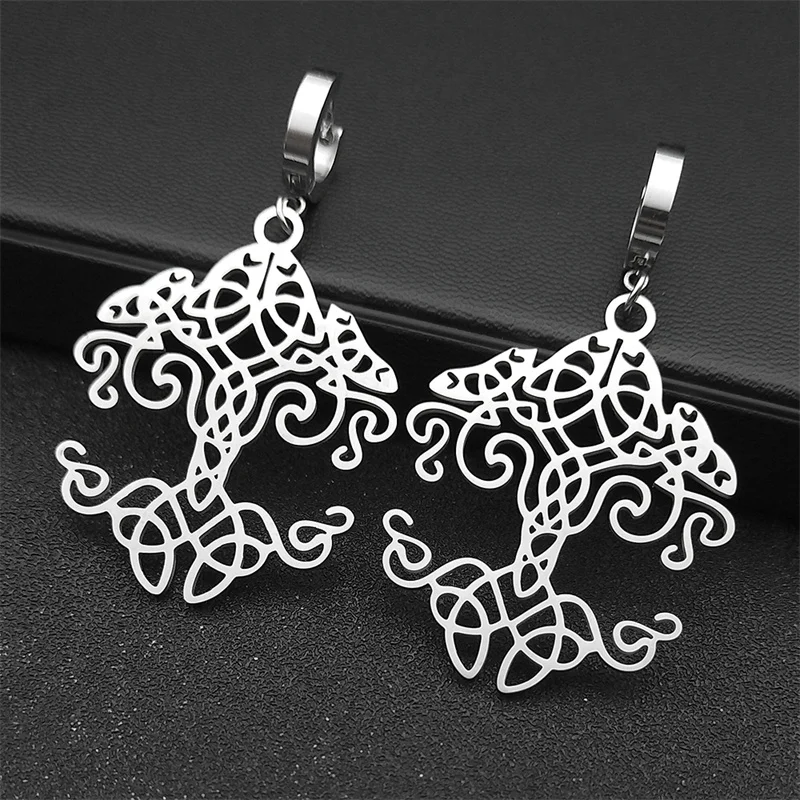 Triquetra Knoten Amulett Baum des Lebens Creolen für Frauen Edelstahl Hexe Wicca Amulett Baumeln Ohrring
