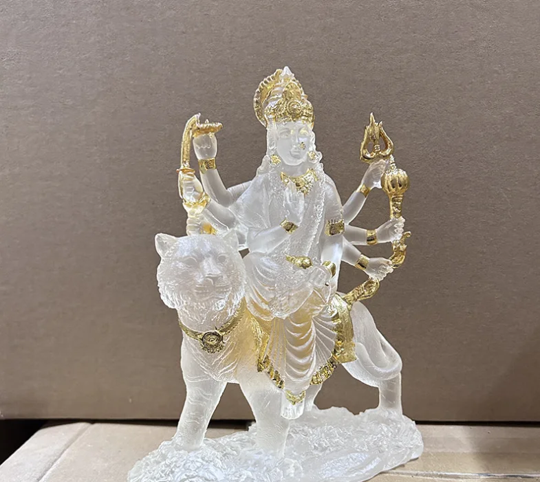 Lakshmi-Göttinnen-Statue - Harz- und farbige Glasurfigur, indisches südostasiatisches verheißungsvolles