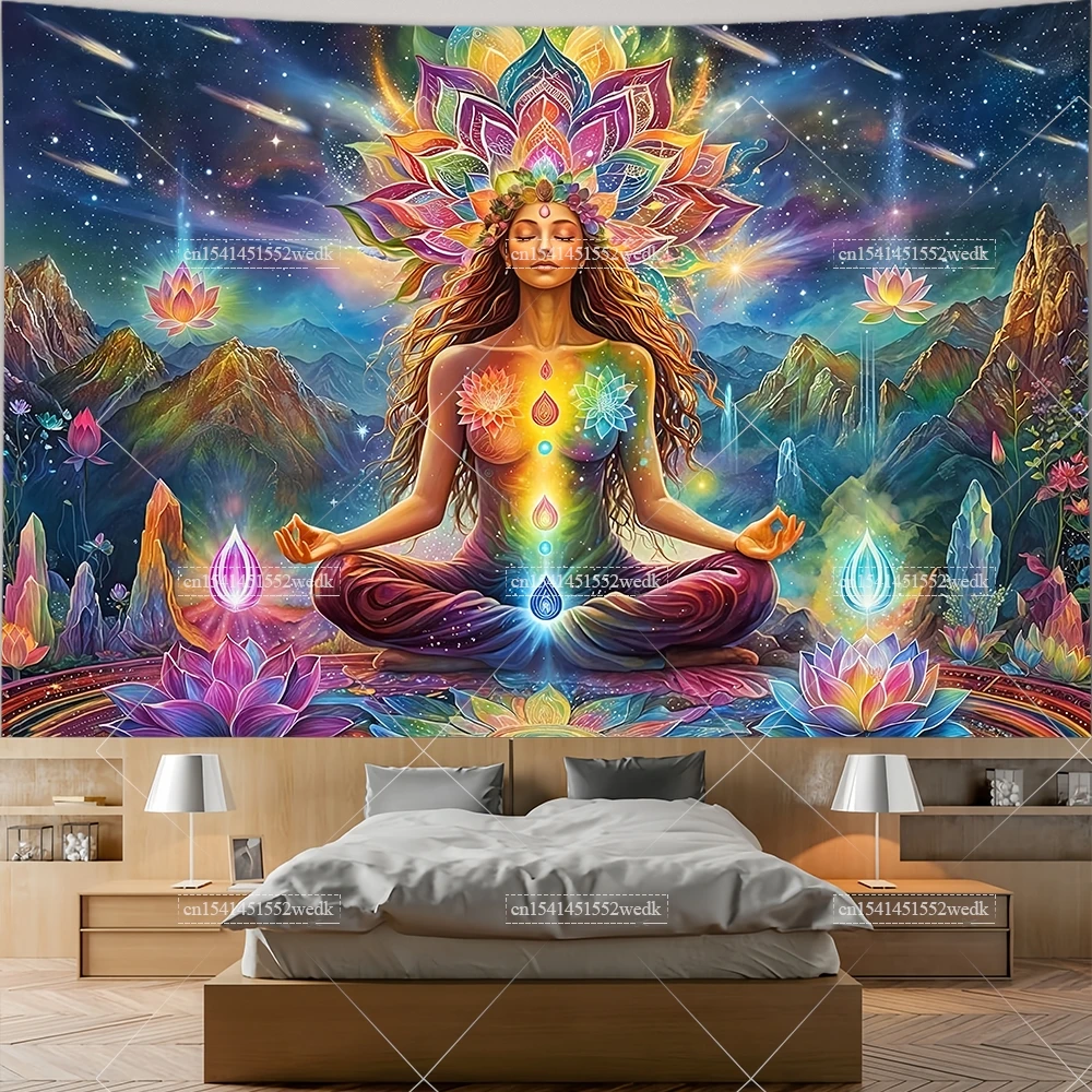 Mandala Lotus Blumen Yoga Flow Yoga Chakra Wandteppich Wandbehang Raumdekoration Ästhetische Berge Landschaft