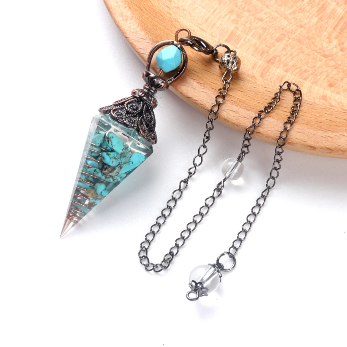 Amethysten Quarz Achat Sechseckigen Kegel Anhänger Naturstein Kristall Harz Zerkleinert Stein Reiki Pendel