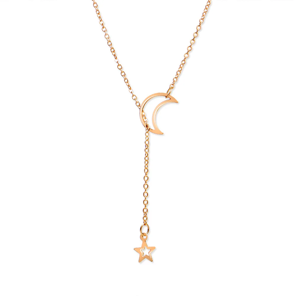 Einfache Mond Sterne Anhänger Choker Halskette Einfache Gold Farbe Legierung Charme Kette Collares Halskette