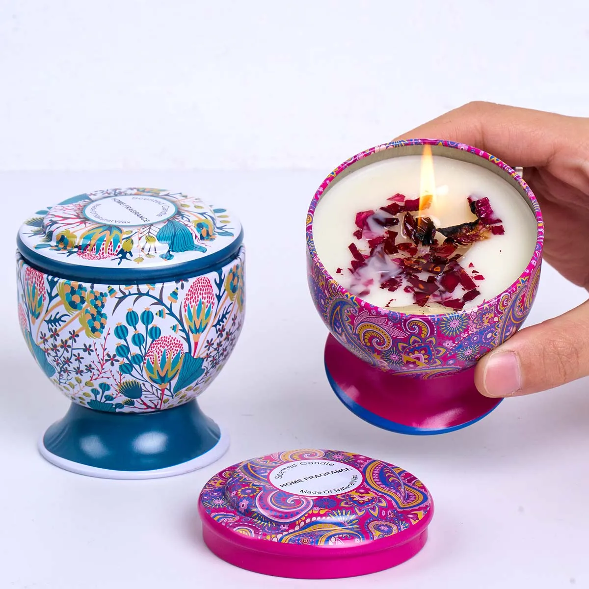Kelch Blumen Duftkerzenbox Rose Lavendel Duftkerzen Glas Rauchfrei – Bild 2