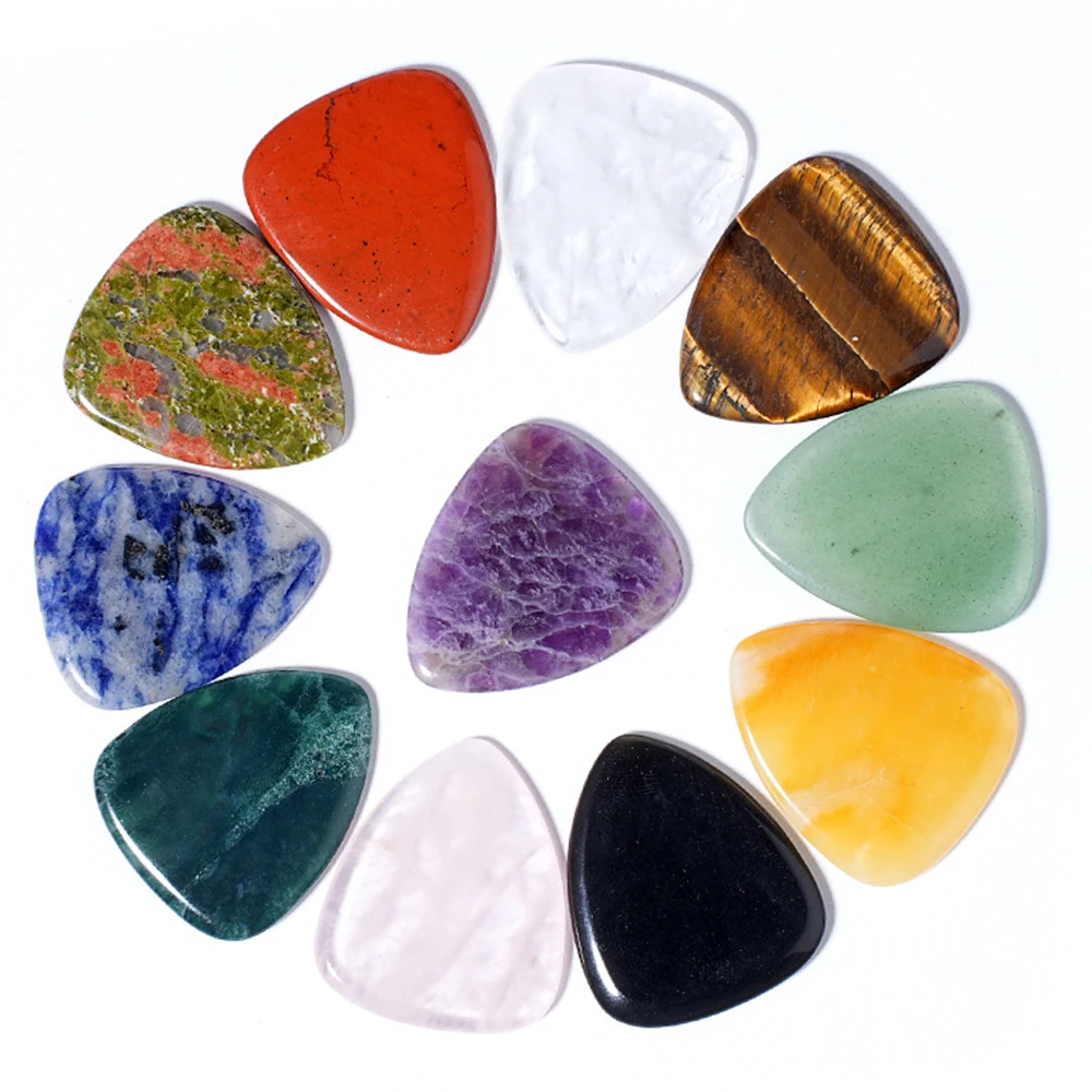 27*32mm Handgefertigte Gitarrenplektren aus Natursteinen, Kristallen, Amethyst, Tigerauge, Quarz