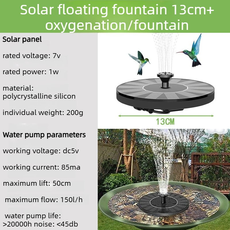 Solarbetriebene Außenbrunnenpumpe mit Mehrfachdüsen für Vogelbad, Wasserspiel für Garten, Hof, Teich